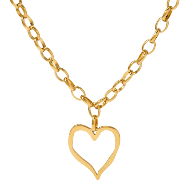 Producto - Collar acero dorado grueso corazón hueco