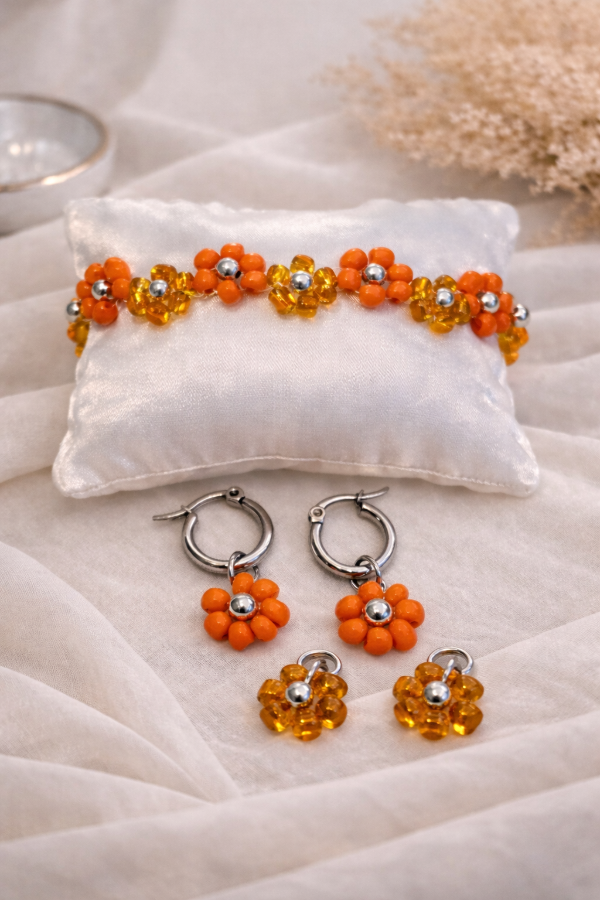 Producto - Set Martina - Pulsera + Aros con Dijes Intercambiables - Naranja