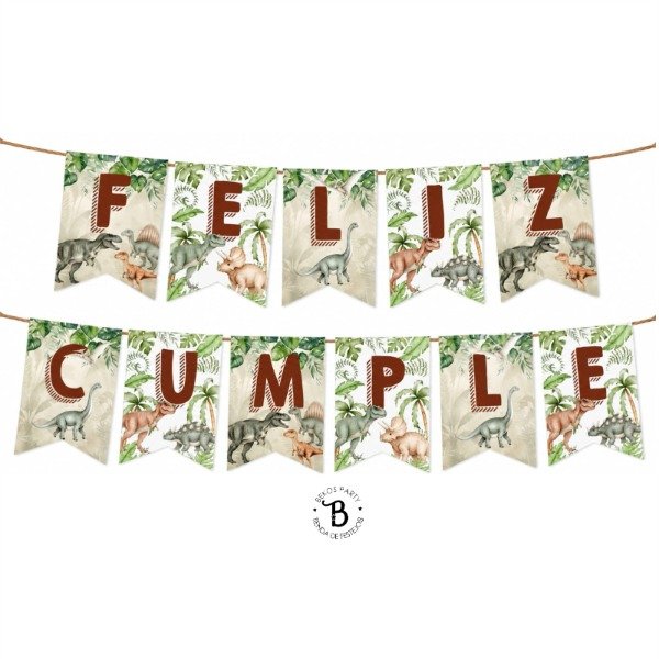 Producto - Banderin "Feliz Cumple" DINOS Vintage