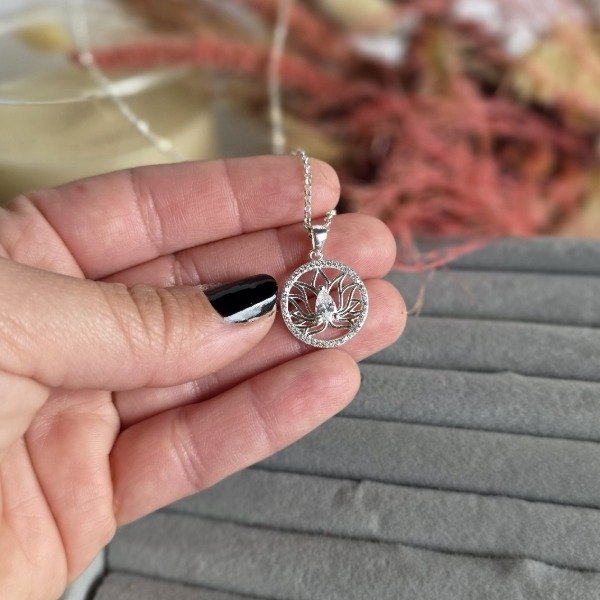 Producto - Dije Plata925 flor del loto con cubic blanco en el centro