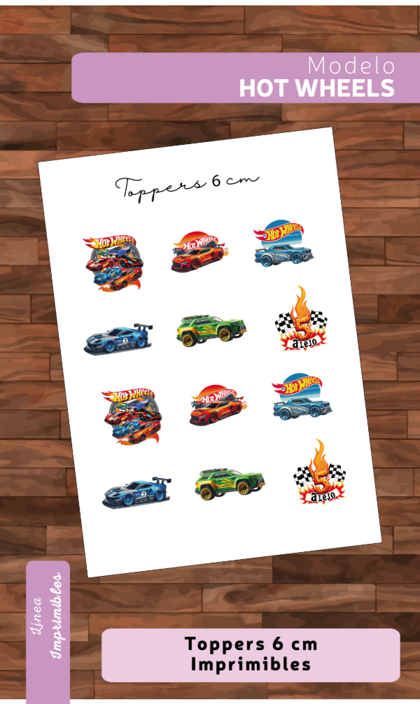 Producto - Toppers 6 cm Imprimible Hot Wheels