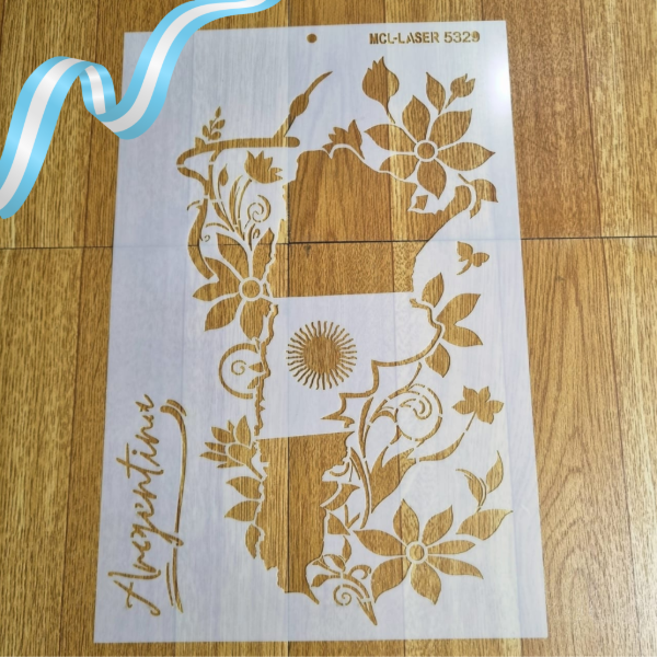 Producto - St 5329 de 20x30 cm Stencil Mapa Argentina  Flores