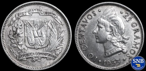 Producto - República Dominicana - 10 Centavos (1953) Plata KM #19 - Dictadura de Trujillo