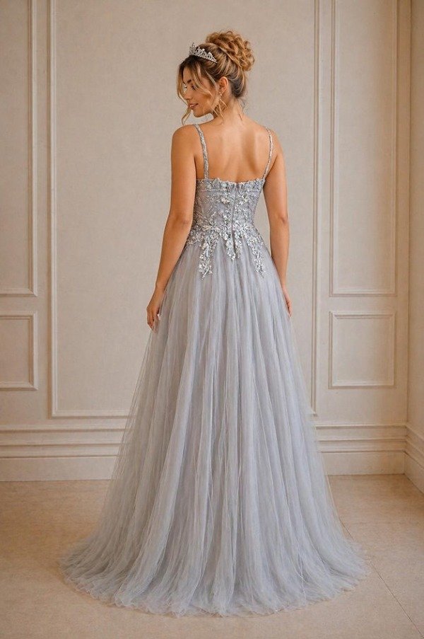 Vestido gala tul escote V solo venta online importado — imagen 2