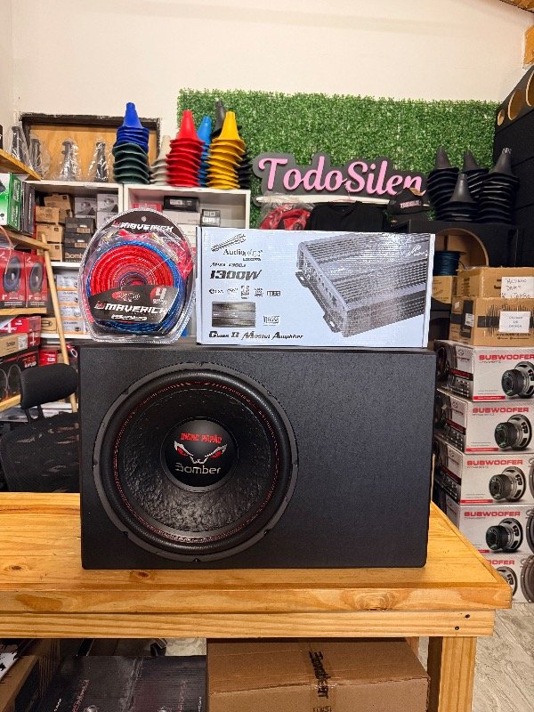 Producto - COMBO SUB 15" BOMBER 600RMS + POTENCIA AP 1300.1 + CABLES + CAJON MDF DUCTADO