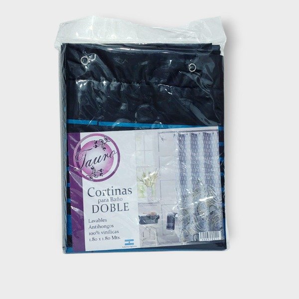 Producto - Cortina de Baño doble Tauro Negra líneas Turquesa