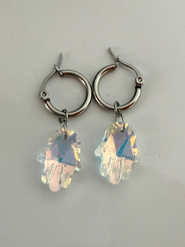 Producto - A1228 Aros argollita manito cristal acero quirúrgico