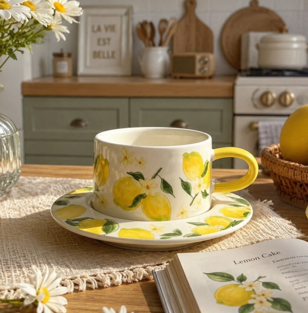 Producto - Taza con platito ceramico Lemon Style