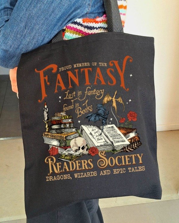 Producto - Tote bag / "Fantasy Readers Society" gabardina negra