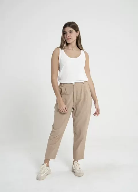 Producto - Pantalon lino slouchy con boton Blanco