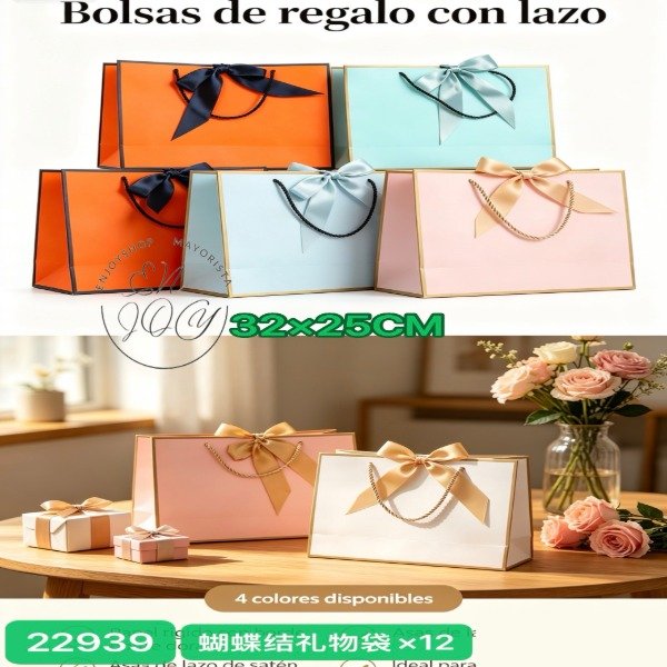 Producto - PACK X12 Bolsa De Regalo Con Manija Y MOÑO LAZO 22939