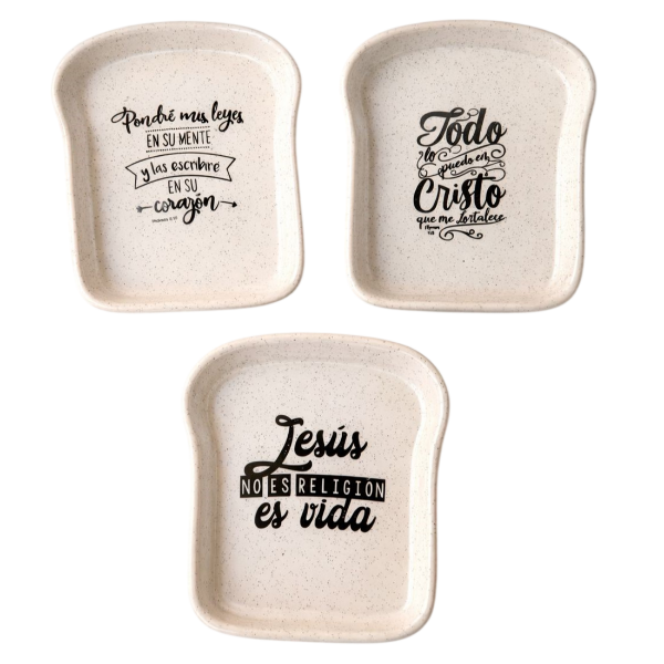 Producto - PROMO Platitos De Loza Jaspeada Tostada Texto Negro (PACK X3 UNIDADES)