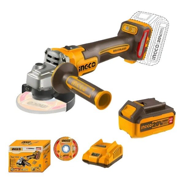 Producto - Amoladora Inalámbrica 115mm + Batería + 5 Discos + Cargador -INGCO CAGLI261521-4