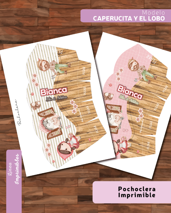 Producto - Pochoclera imprimible Caperucita y el Lobo