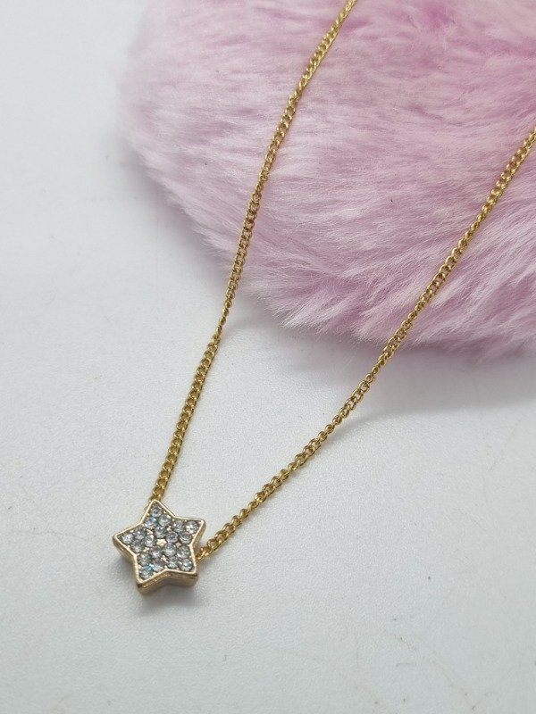 Producto - Cadena acero dorado dije estrella pasante strass