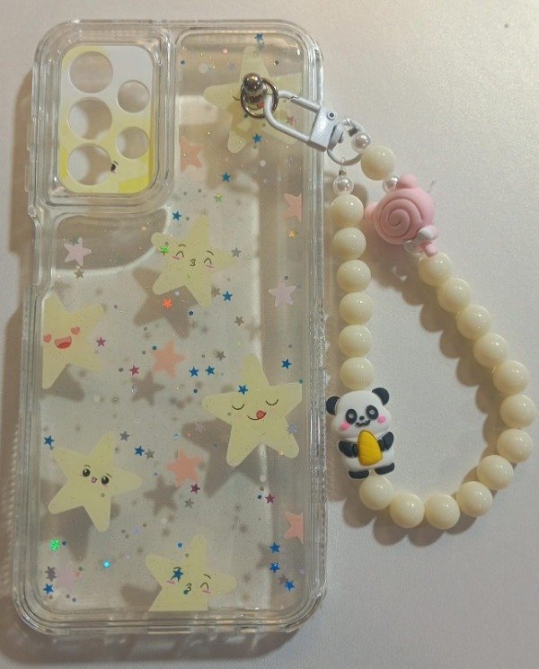 Producto - Funda Transparente Diseño Con Glitter y Cadena Estrellas para Samsung A23