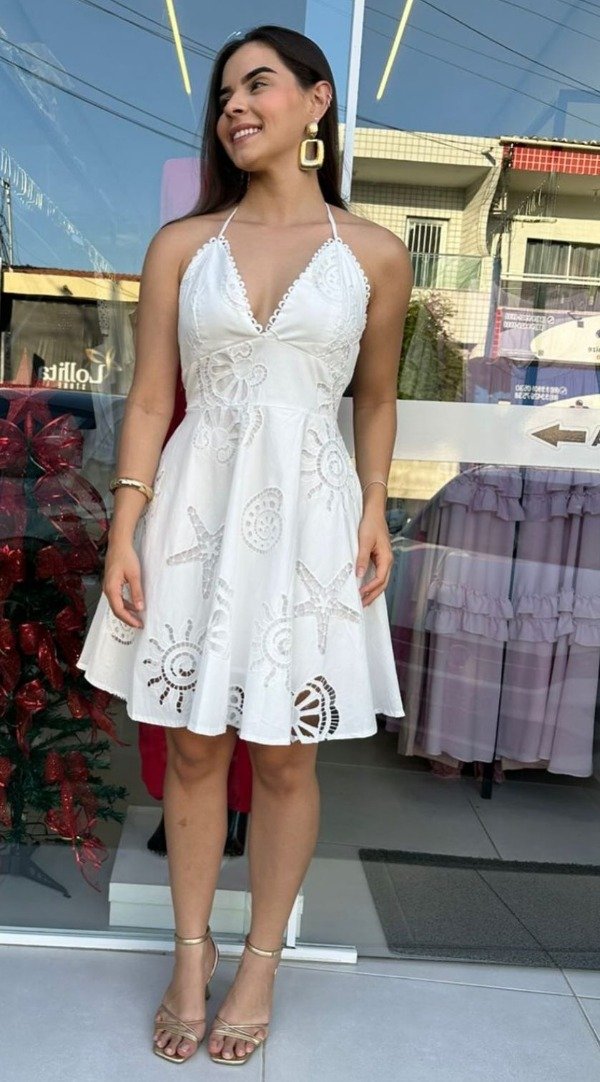 Producto - Vestido corto calado bordado Blanco importado 150br99