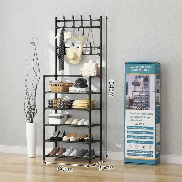 Producto - Perchero con 5 niveles y organizador zapatero metálico EX0067