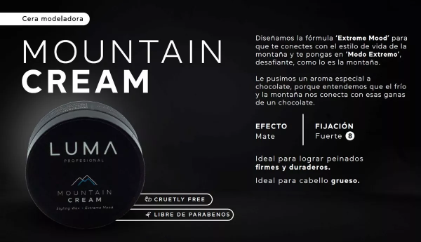 Producto - Cera Modeladora Luma. Fijación Fuerte. Mountain Cream