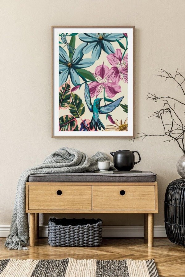 Producto - Lámina enmarcada "Colibrí y libélulas"