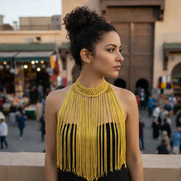 Producto - Collar De Flecos De Seda Recto Dorado