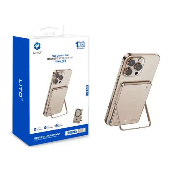 Producto - Power Bank magnética lito lp03 10.000 mah 4 en 1 - Dorada
