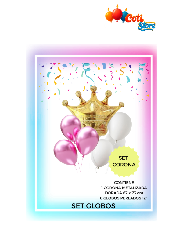 Producto - Set de Globos Corona Rosa