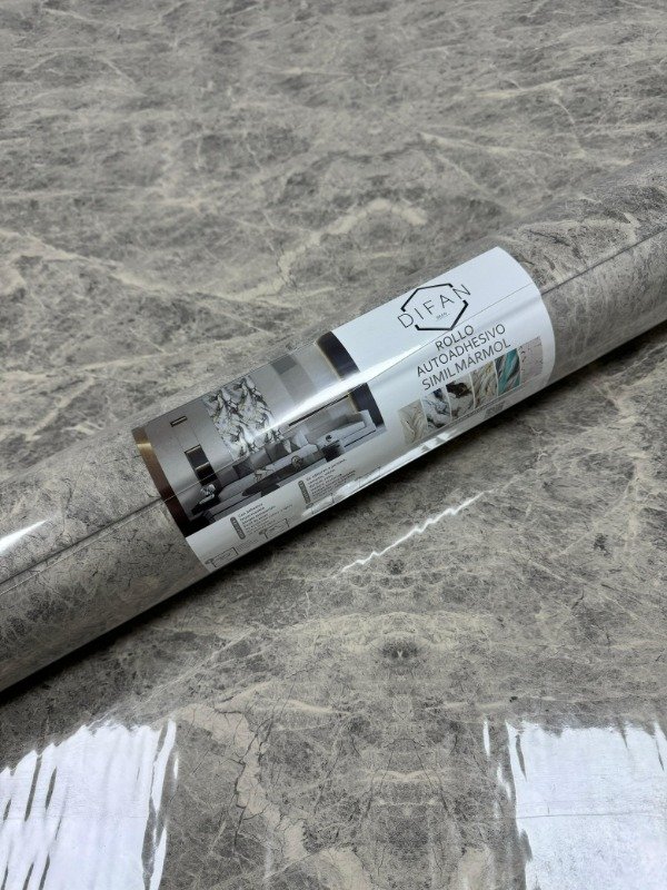 Producto - Rollo Autoadhesivo Simil Marmol Brillante 1,2 x 3 M Gris