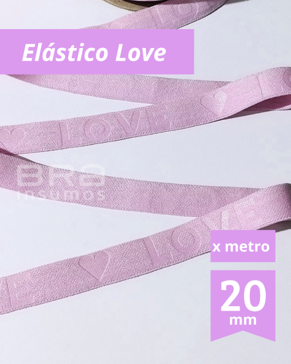 Producto - Elástico 20 mm con Relieve "Love" - Rosa [Cintura, Bajobusto, Bretel] (x Metro)