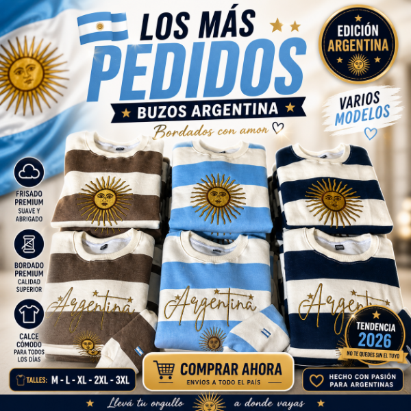 Producto - Buzo Argentina Mujer Frisado Sol de Mayo Bordado Varios Modelos