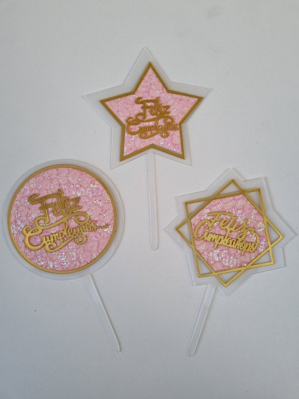 Producto - Topper Feliz cumpleaños glitter rosa