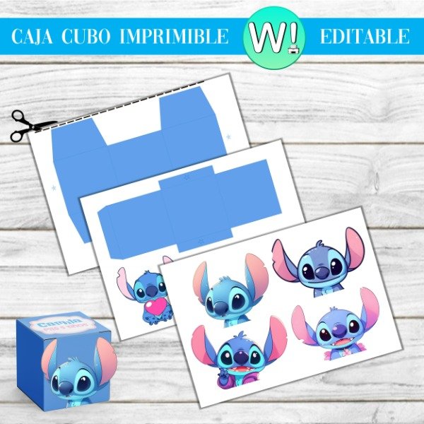 Producto - Caja Cubo Imprimible Stitch Editable - 1