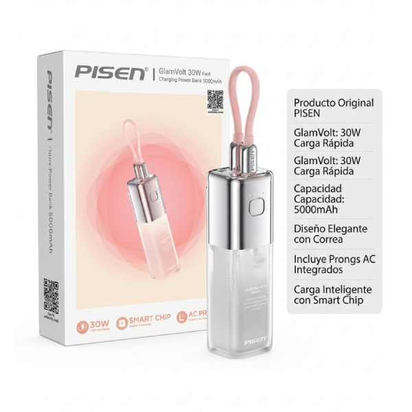 Producto - Power GlamVolt Power Bank 5000mAh Carga Rápida 30W - PISEN (Orange)