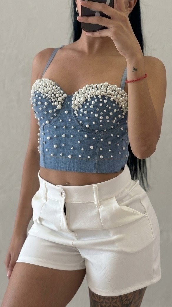 Corset denim perlas lovely