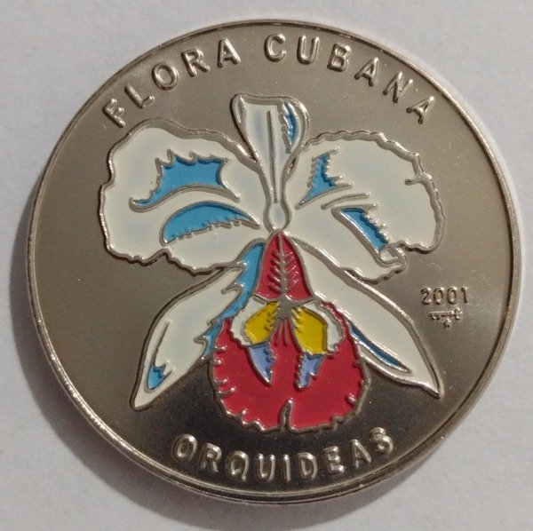 Producto - Cuba 1 peso 2001 flora cubana (orquídea blanca)