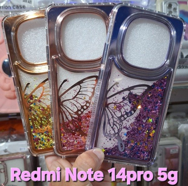 Producto - Fundas mariposas glitter con agua. Redmi Note 14 pro 5g