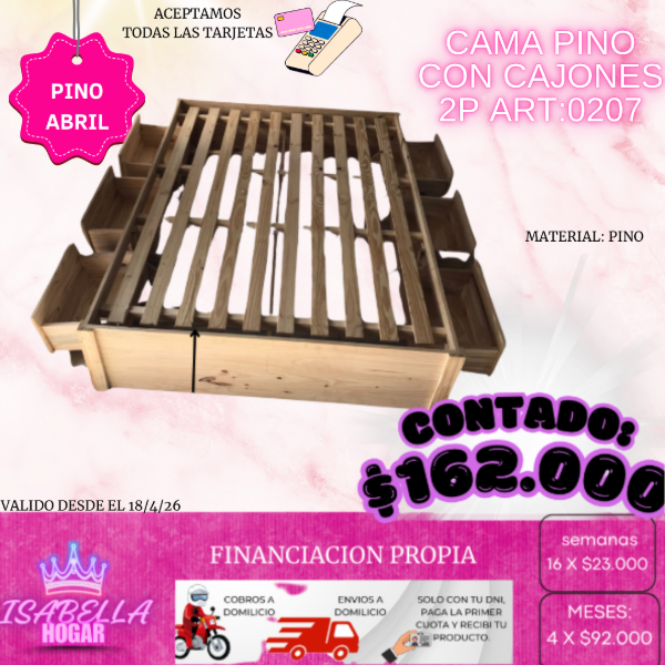 Producto - CAMA C/CAJONES PINO 2P