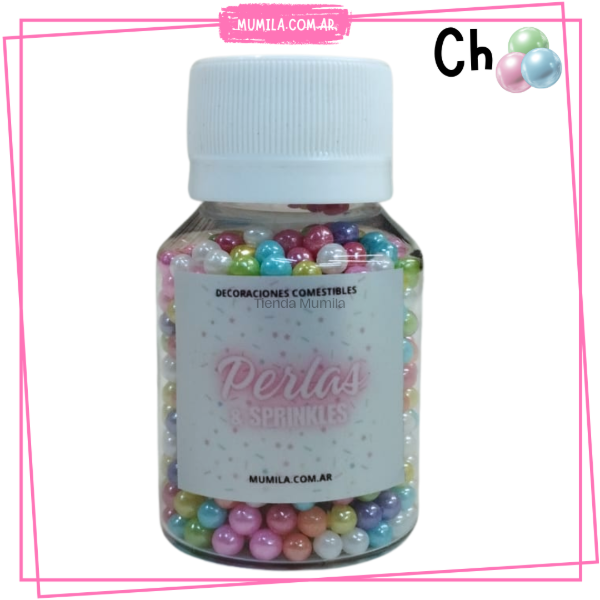 Producto - Perlas multicolor chicas comestibles pote x50gr