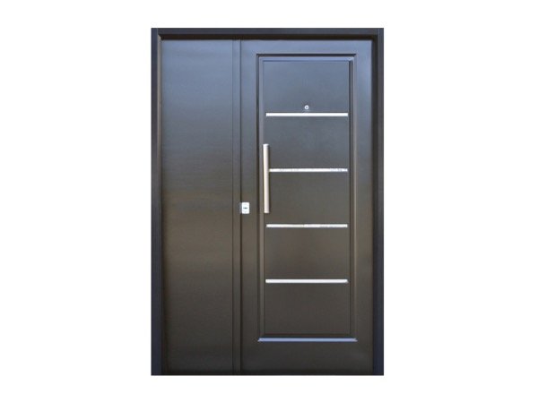 Producto - Puerta y media doble chapa inyectada con barral y apliques negra