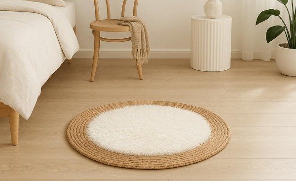 Producto - ALFOMBRA REDONDA 60CM YUTE Y PIEL 26070 034491