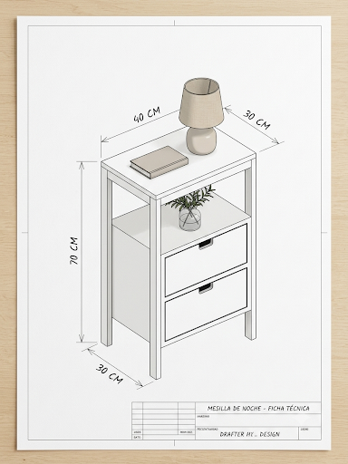 Producto - MESA DE LUZ INDUSTRIAL ALTA 40X30X70alt COLOR BLANCO - 3