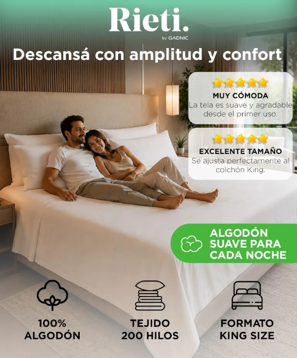 Producto - Juego de sábanas King Size -2 Plazas -200 Hilos -100 Algodón  -Rieti By Gadnic - 1