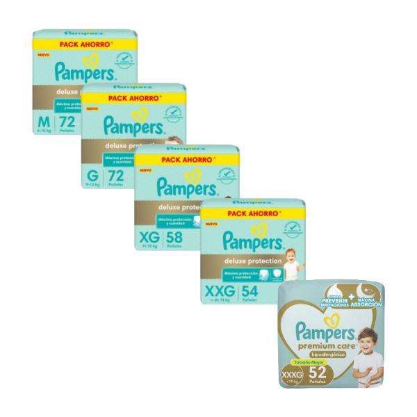 Producto - Pampers Deluxe Mx72 Gx72 XGx58 XXGx54 XXXGx52