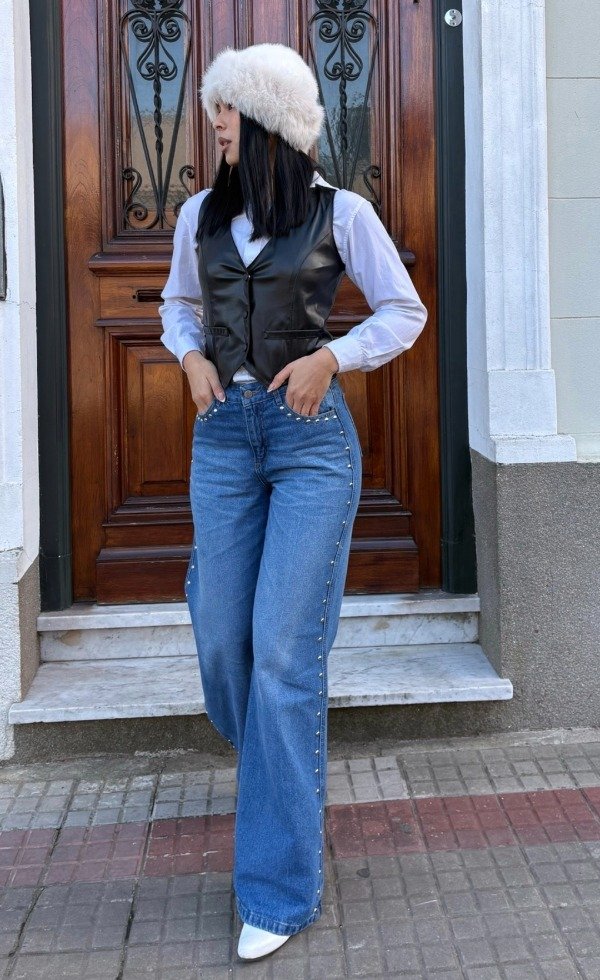 Producto - Wide leg celeste con tachas (W113)