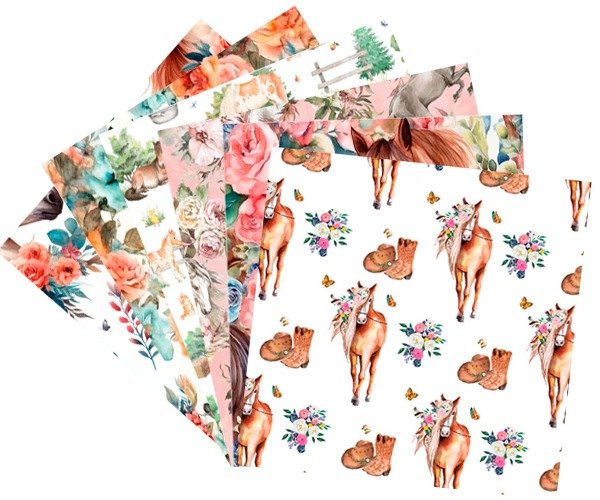 Producto - Pack Tela 6 Cortes 20x20 Patchwork CABALLOS II + entretela