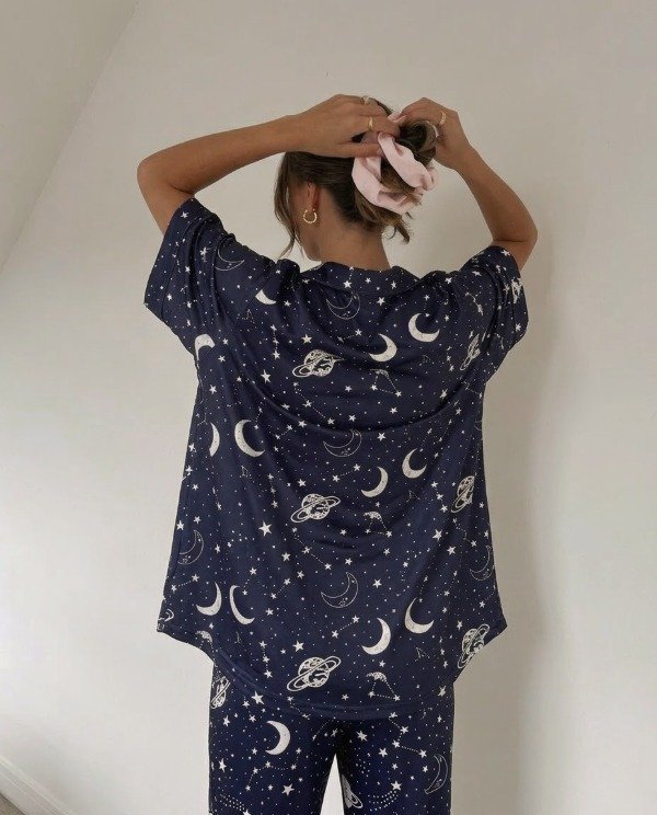 Producto - Pijama camisero largo mangas cortas - Azul espacio - 0