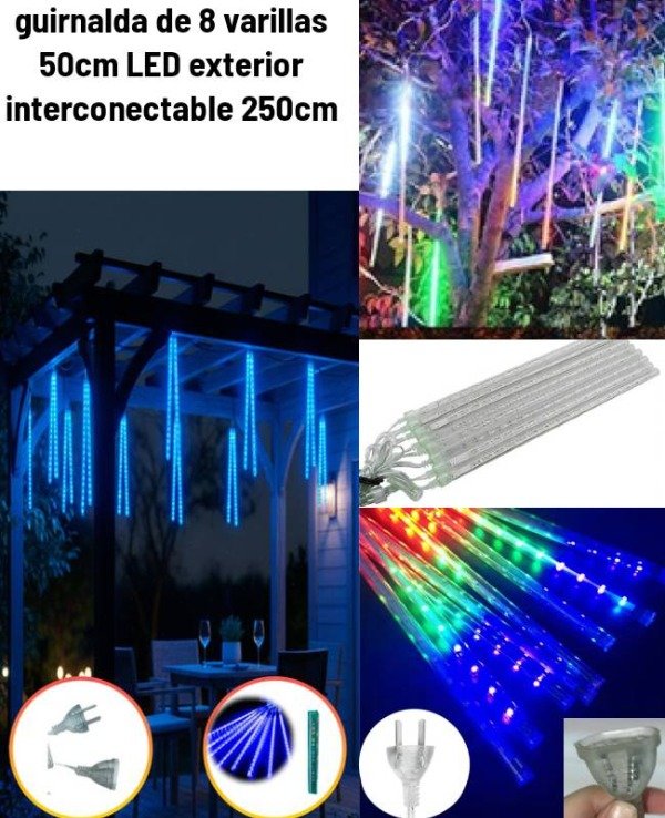 Producto - Guirnalda luces led 8 varillas de 50cm interconectable 250cm cortina meteoro