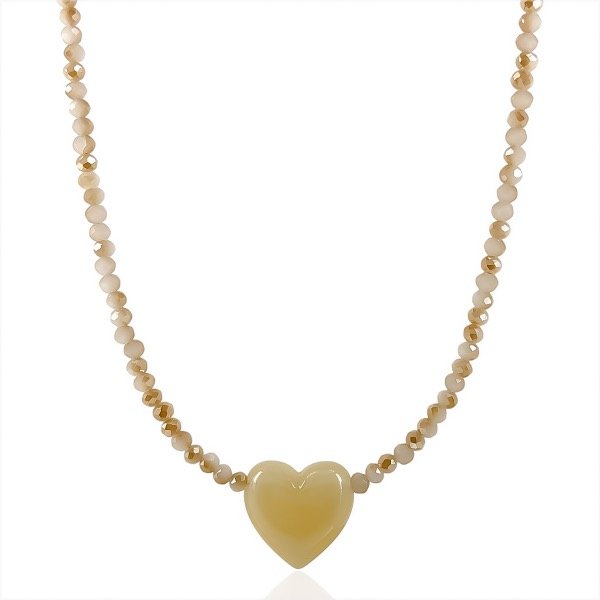 Producto - Collar de cristal checo y acero quirúrgico - 4mm - Corazón beige - 0