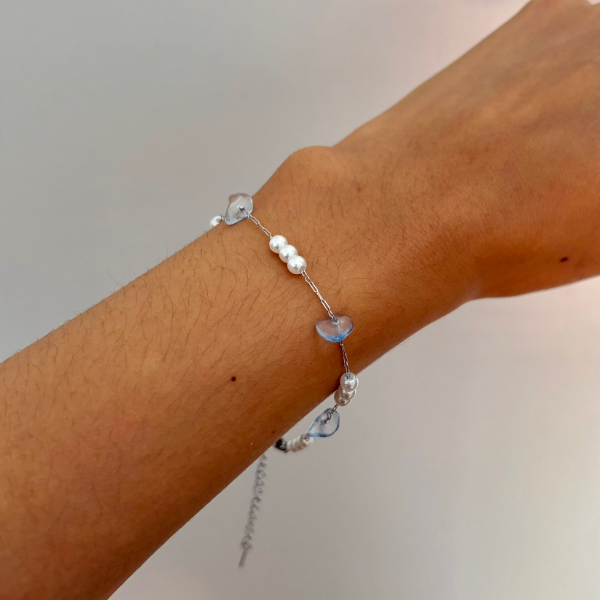Producto - Pulsera piedra celeste blanca