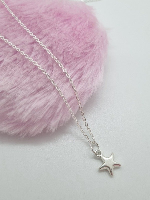 Producto - Cadena acero blanco dije estrella lisa plana